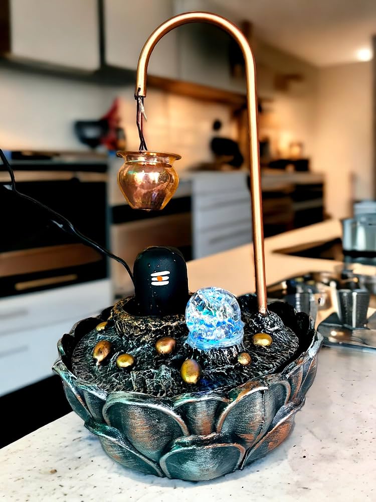 置物 Water Fountain Shiva Ji Statue Lord Shiva Ji Tabletop Water Fountain with Crystal Ball and